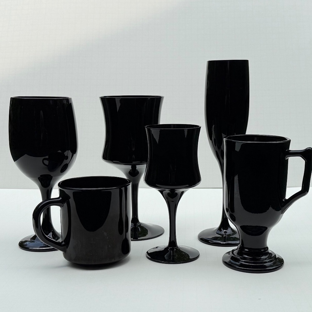 Assorted Black Glass Drinkware